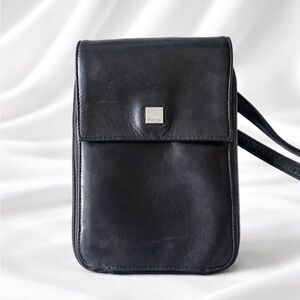 Perlina Black Leather Crossbody
